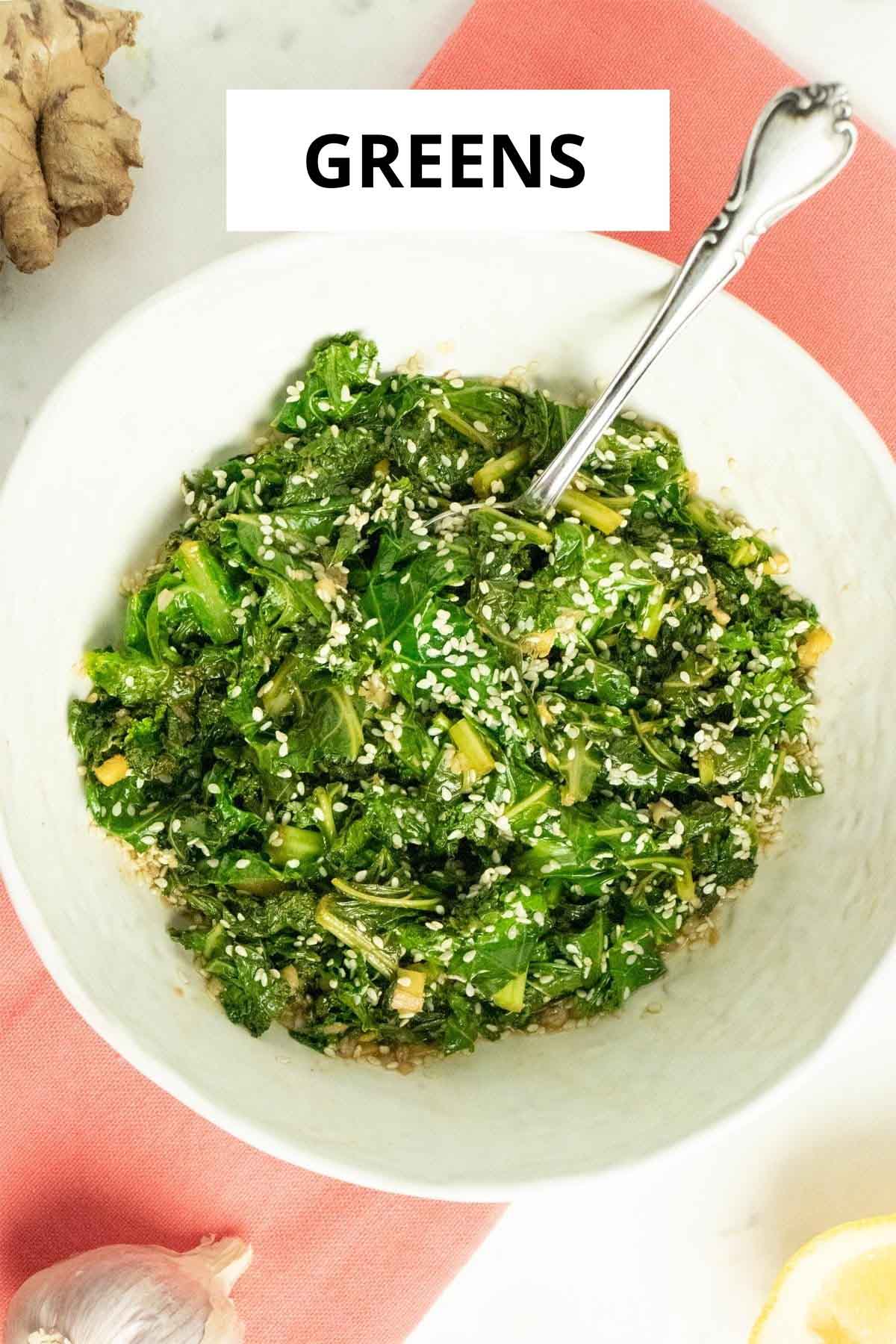 bowl of sesame ginger greens
