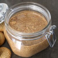 almond cookie butter in an open jar