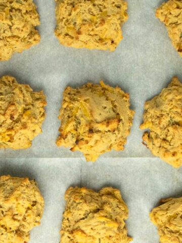 vegan drop biscuits on a baking sheet
