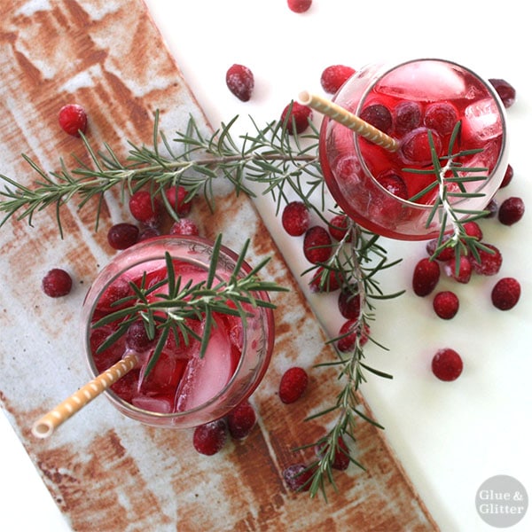 overhead photo of cranberry cocktails on a table