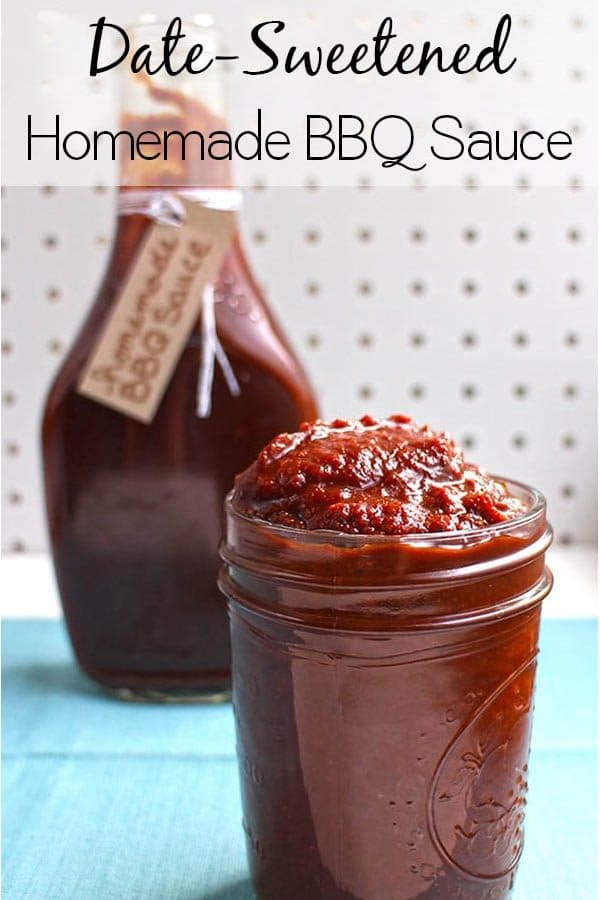 mason jar of healthy BBQ sauce with another bottle of the sauce in the background