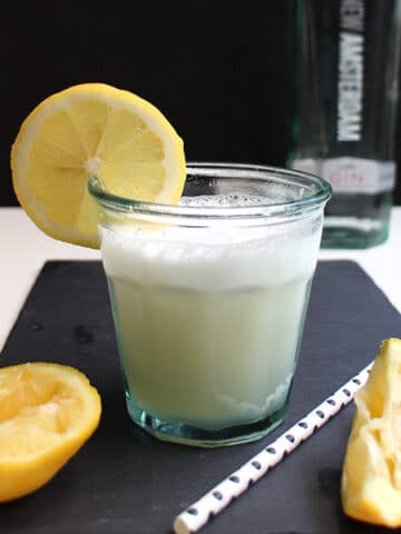 A traditional flip cocktail is made with egg whites, and this vegan lemon gin flip uses a secret ingredient that I bet you already have in your pantry.