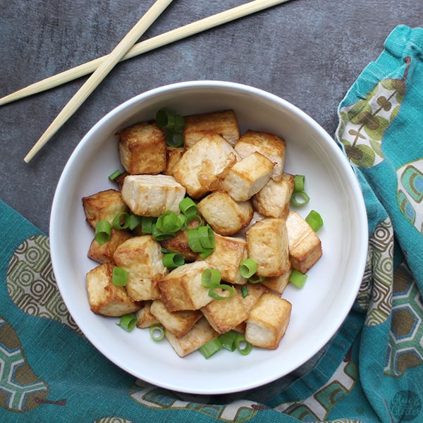 Crispy air fried tofu has the texture of deep fried without having to boil it in oil.