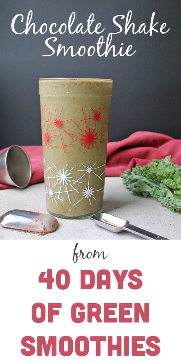 chocolate shake green smoothie with text underlay