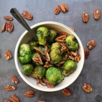 bowl of brussels sprouts with pecans