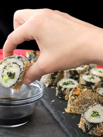 Guys, I am crazy for these delicious Air Fryer Sushi Rolls! They're crunchy, filling, spicy, and so, so fun to make!