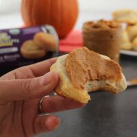 pumpkin almond butter spread on a biscuit