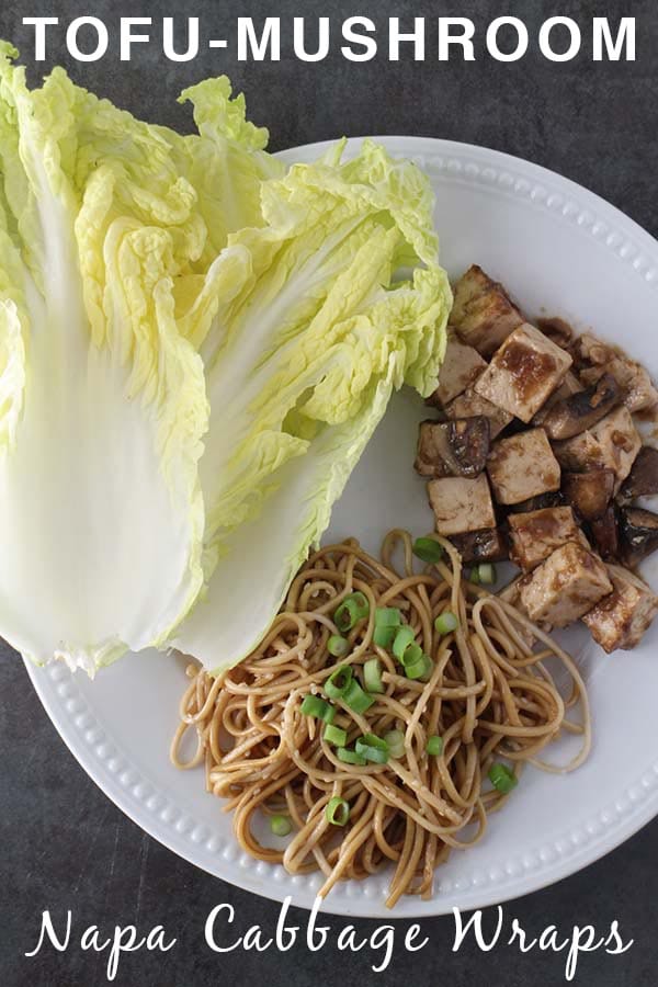 napa cabbage wraps on a plate with sesame noodles