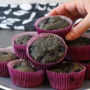 Mixed berry Halloween muffins don't use any artificial coloring. They're a great way to sneak a healthy treat into your otherwise candy-filled day.