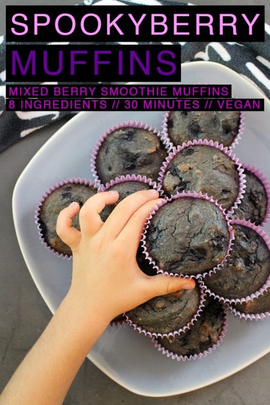 Mixed berry Halloween muffins don't use any artificial coloring. They're a great way to sneak a healthy treat into your otherwise candy-filled day.