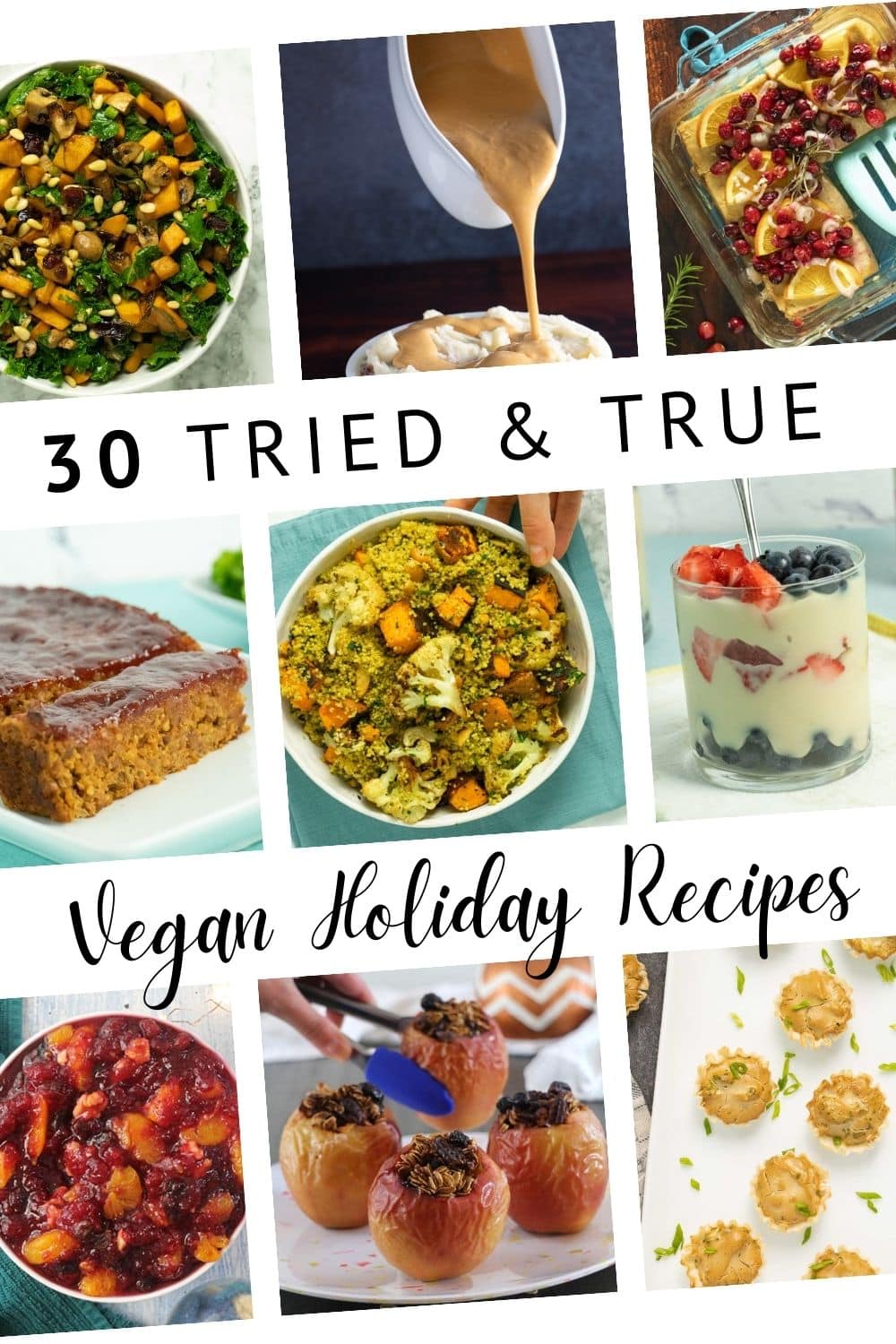 image collage of vegan holiday recipes with a text overlay