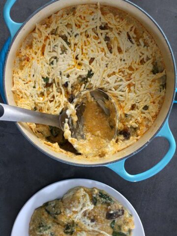 One-Pot Vegan Cheese Grits Casserole with 'Sausage' Mushrooms