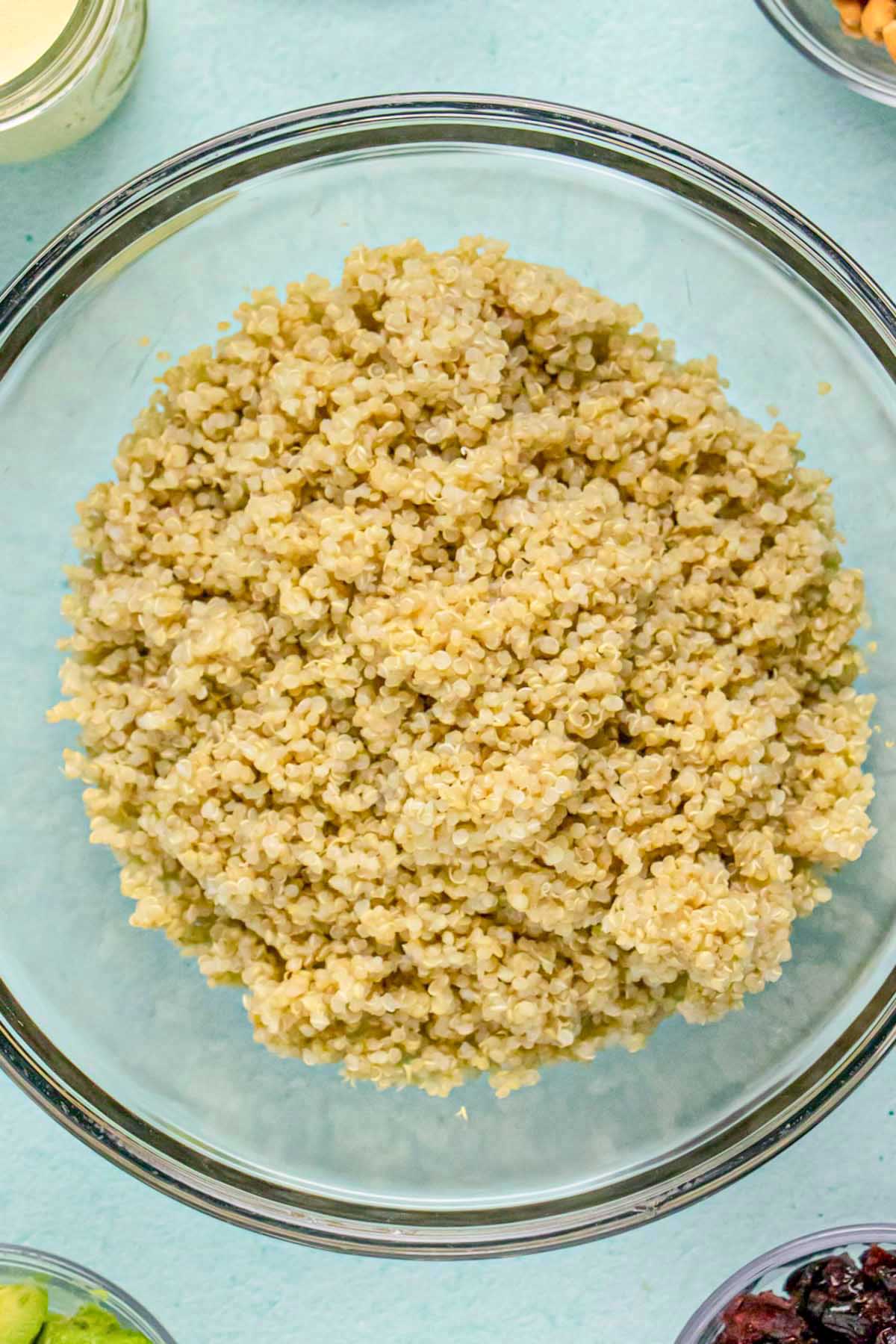 bowl of quinoa on a blue table