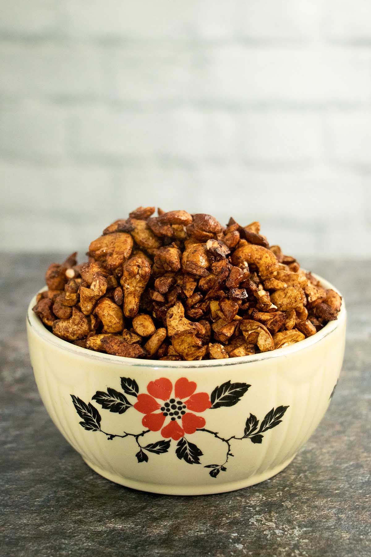 bowl of vegan bacon bits on a table