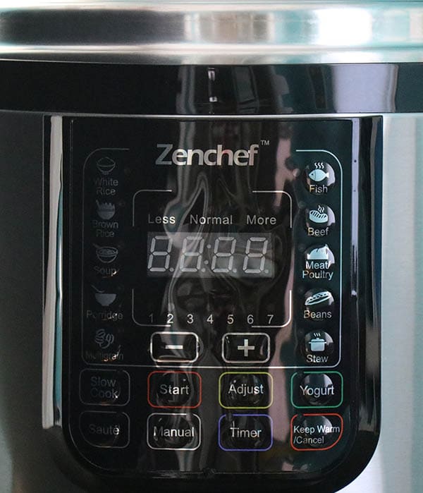 close-up of pressure cooker front panel