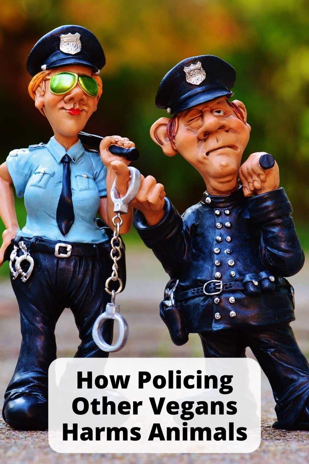 2 toy police dolls on a country road