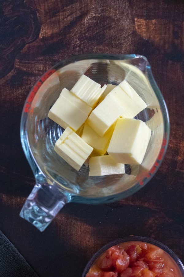 overhead photo of a cubed block of Chao slices