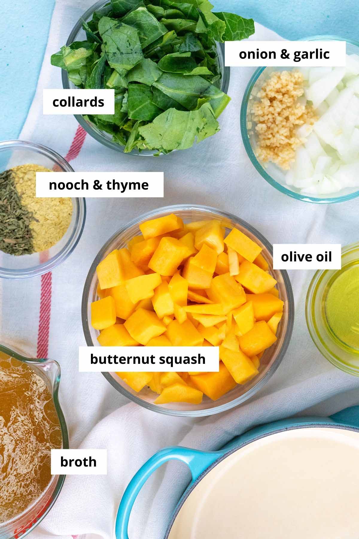 labeled ingredients for butternut squash soup