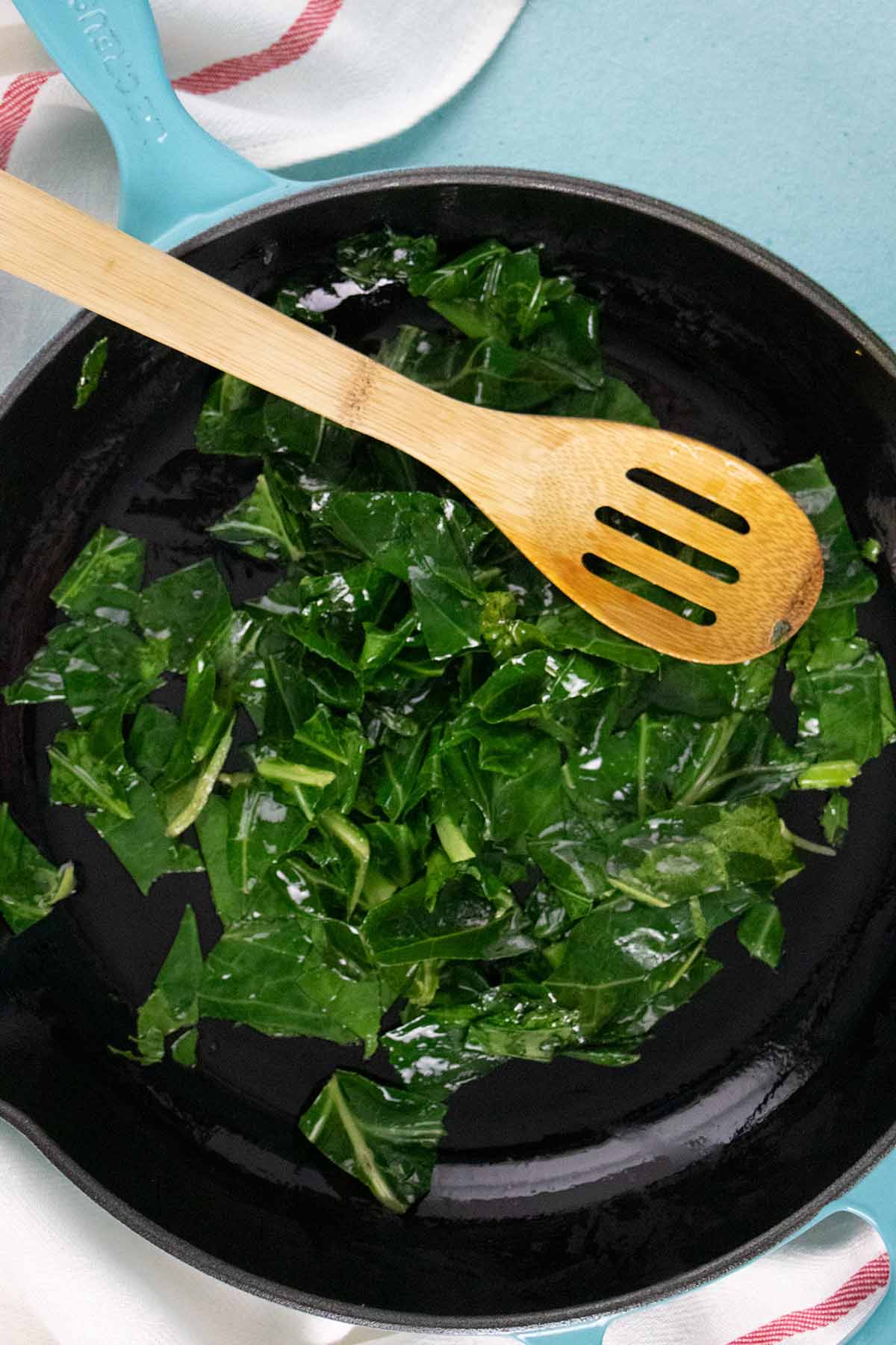 collard greens after cooking in the pan
