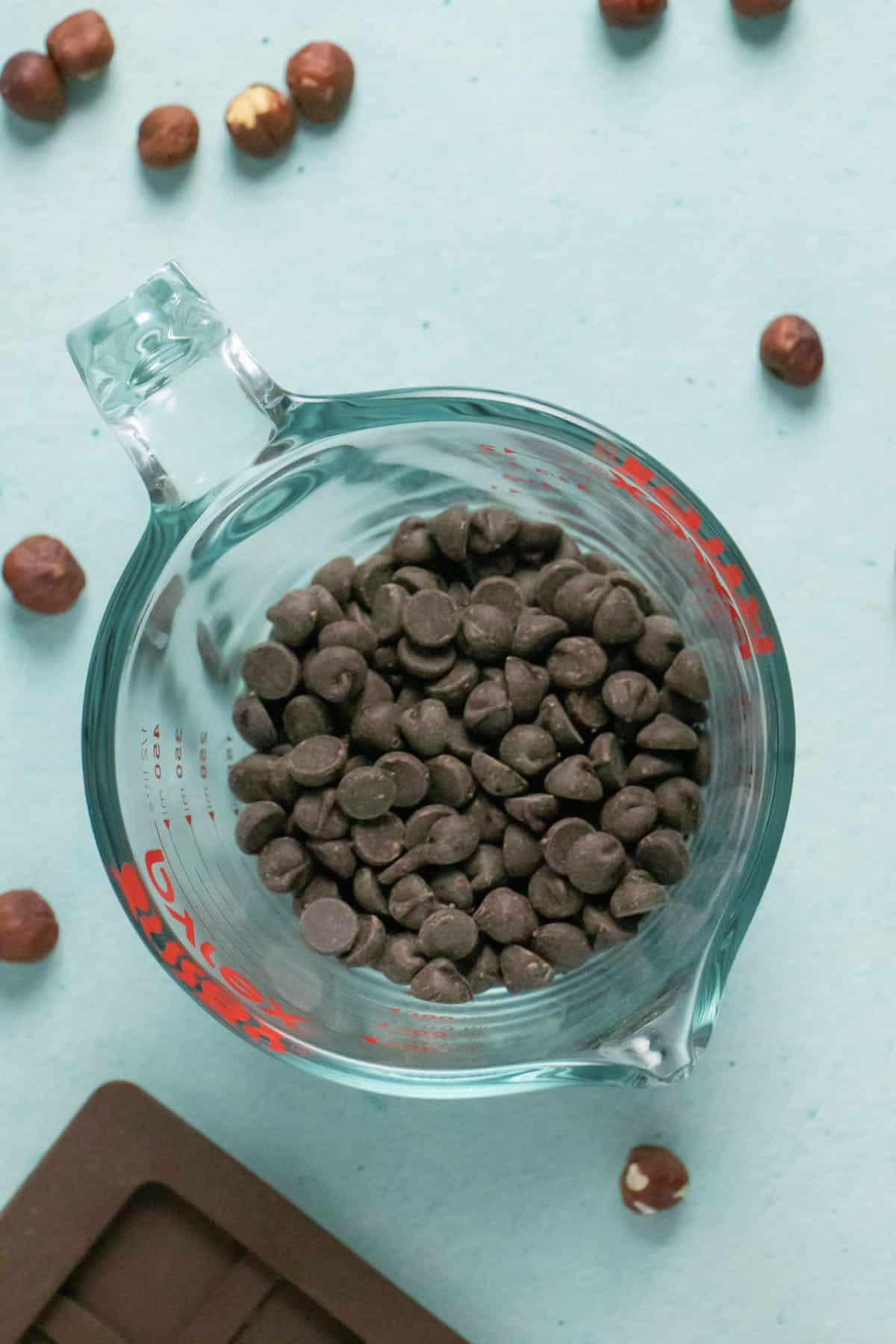 vegan chocolate in a measuring cup