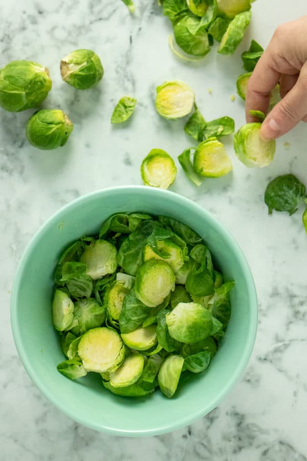 bowl of sliced Brussels sprouts