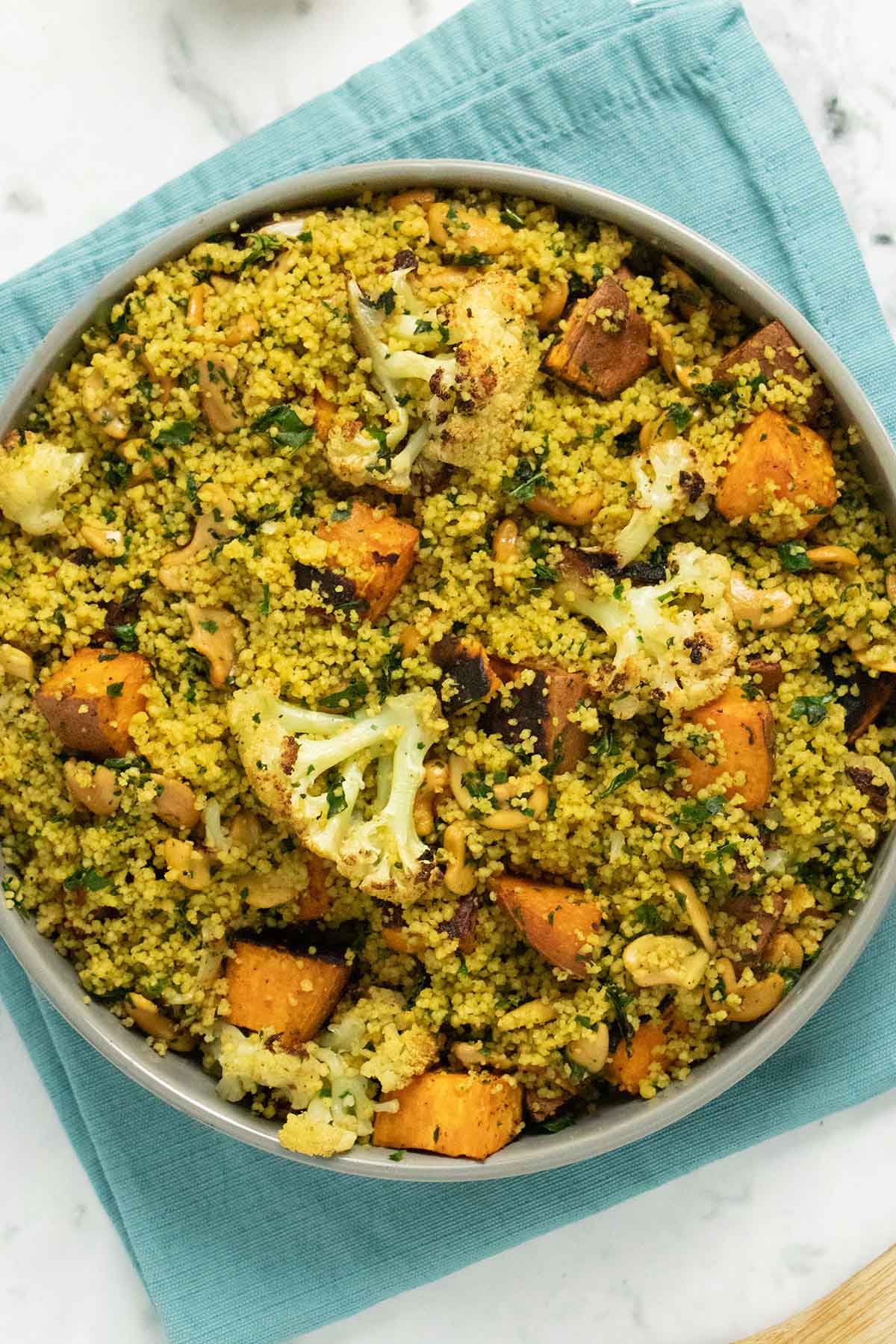 couscous salad with roasted cauliflower and sweet potato