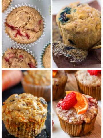 image collage of different types of vegan muffins