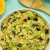 A serving bowl of Quinoa and Salad