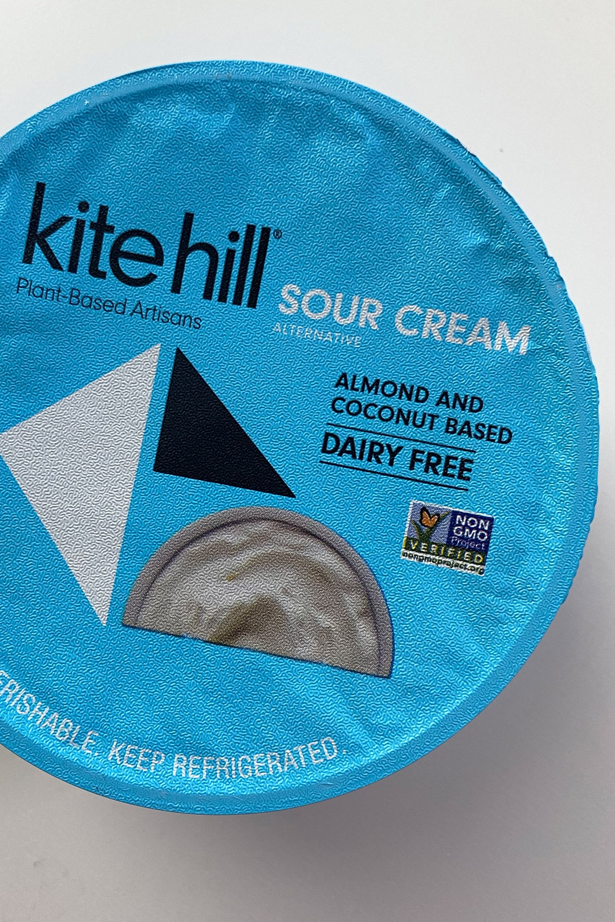 overhead photo of a package of Kite Hill Sour Cream