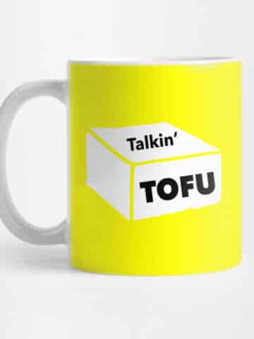 talkin tofu mug in yellow