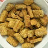 chicken fried tofu in a serving bowl