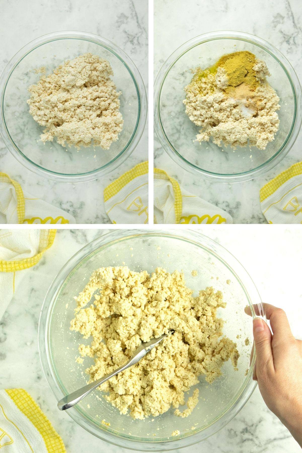 image collage showing how to make the tofu ricotta