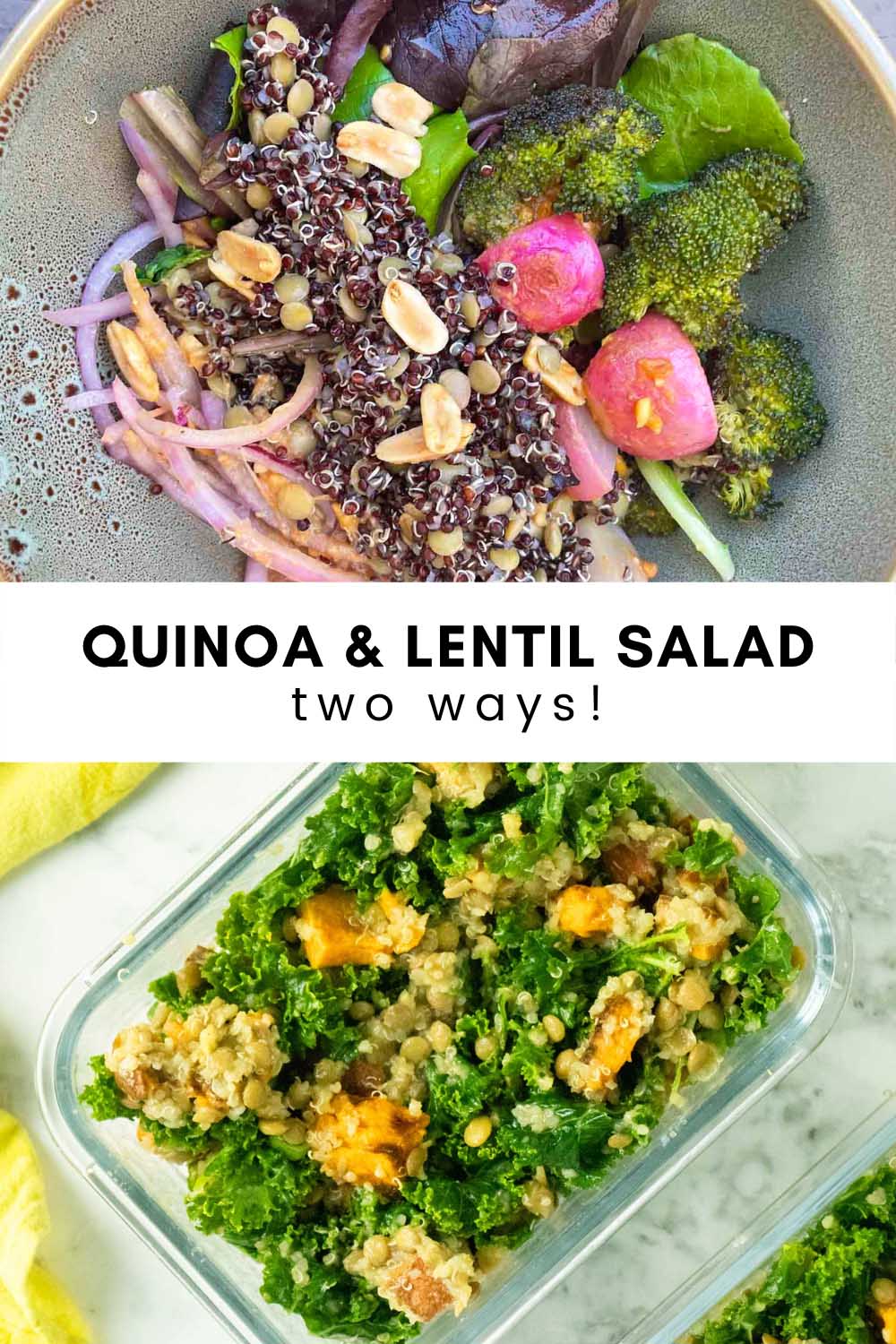 image collage of both quinoa lentil salads