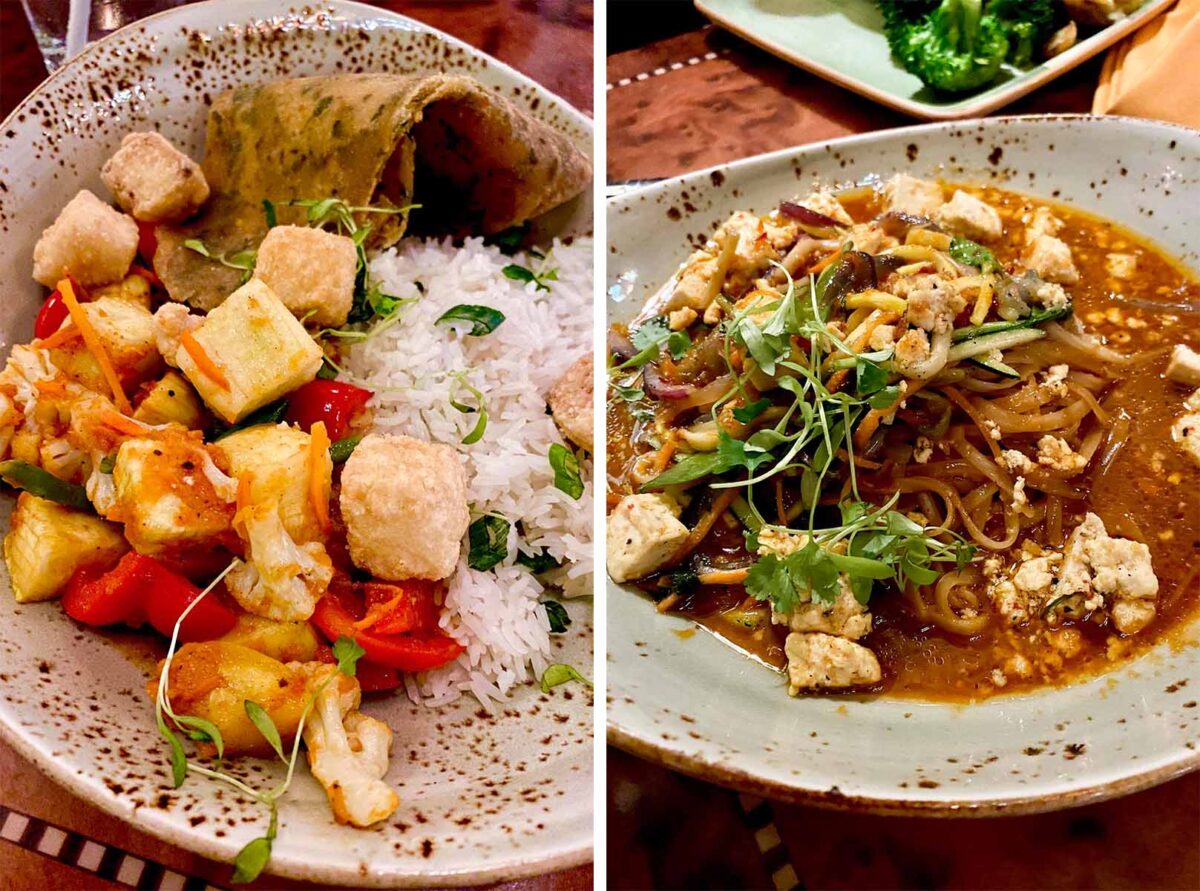image collage showing the curry bowl and Thai boodles from Skipper Canteen