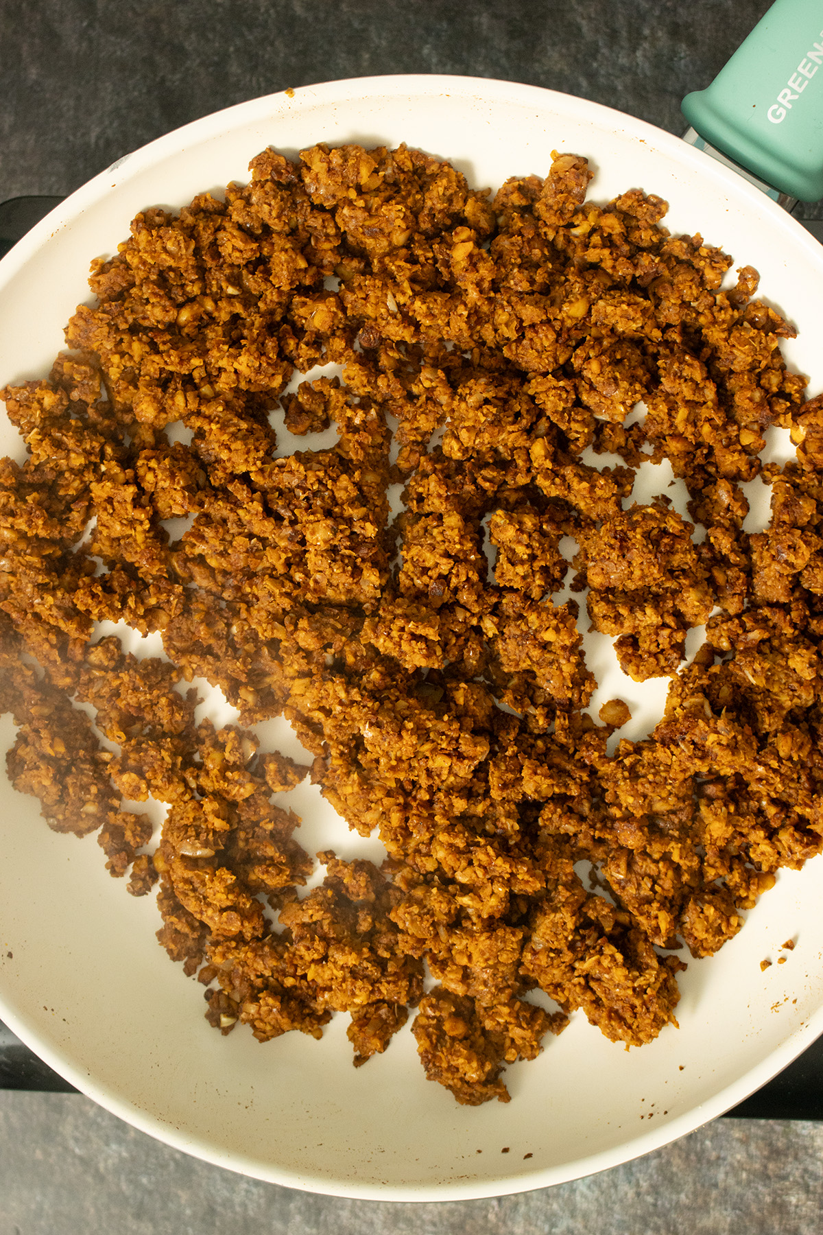 browned chorizo in the pan