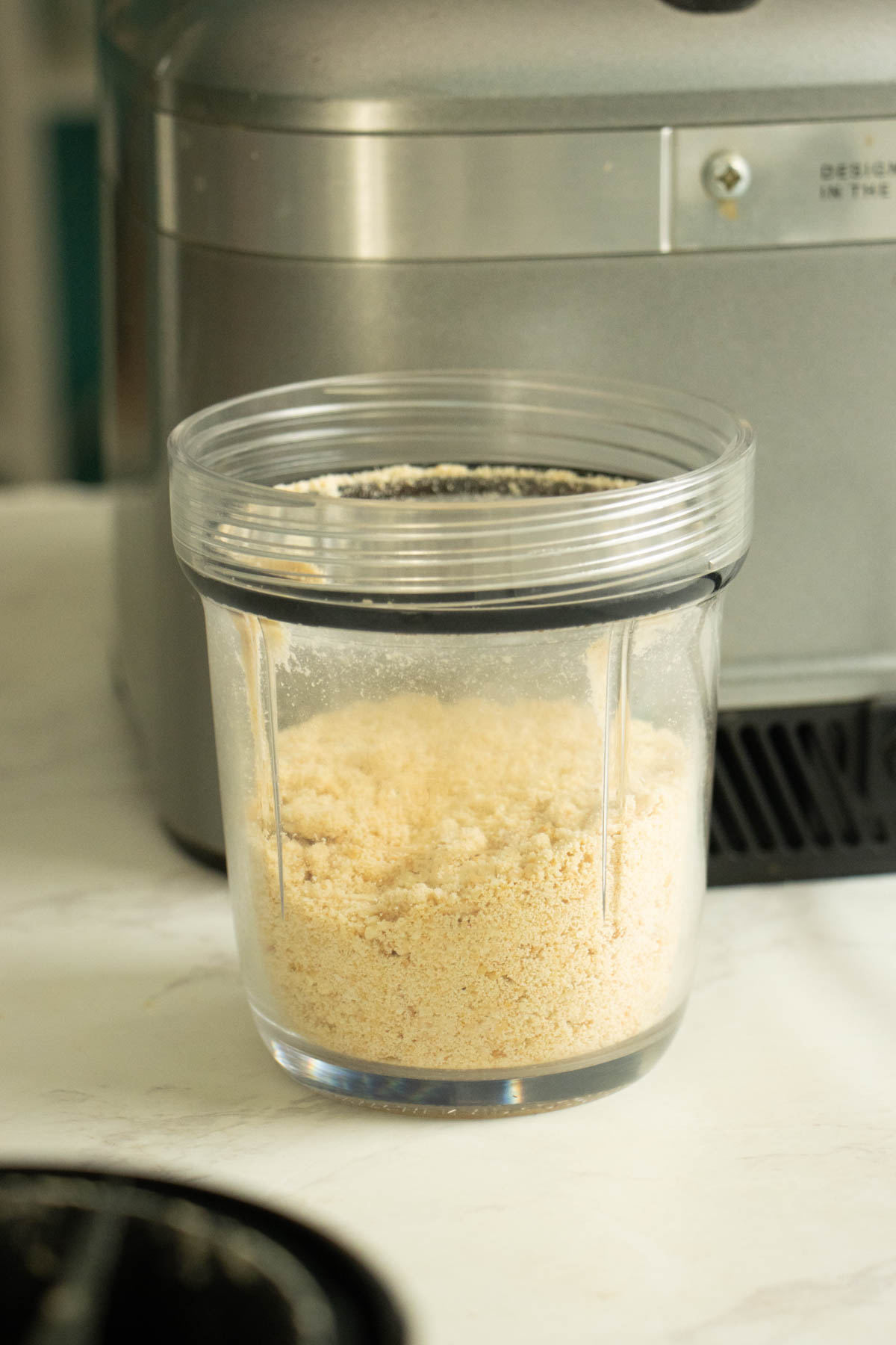 cashew flour in a blender after blending