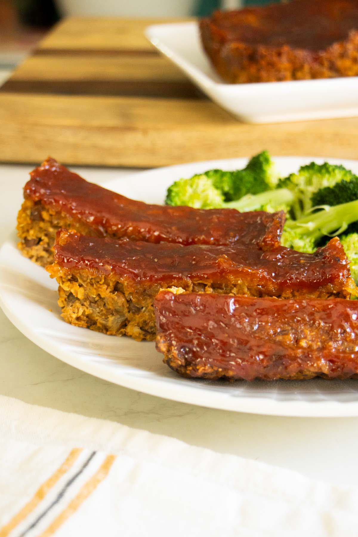 close-up of lentil loaf on a plate