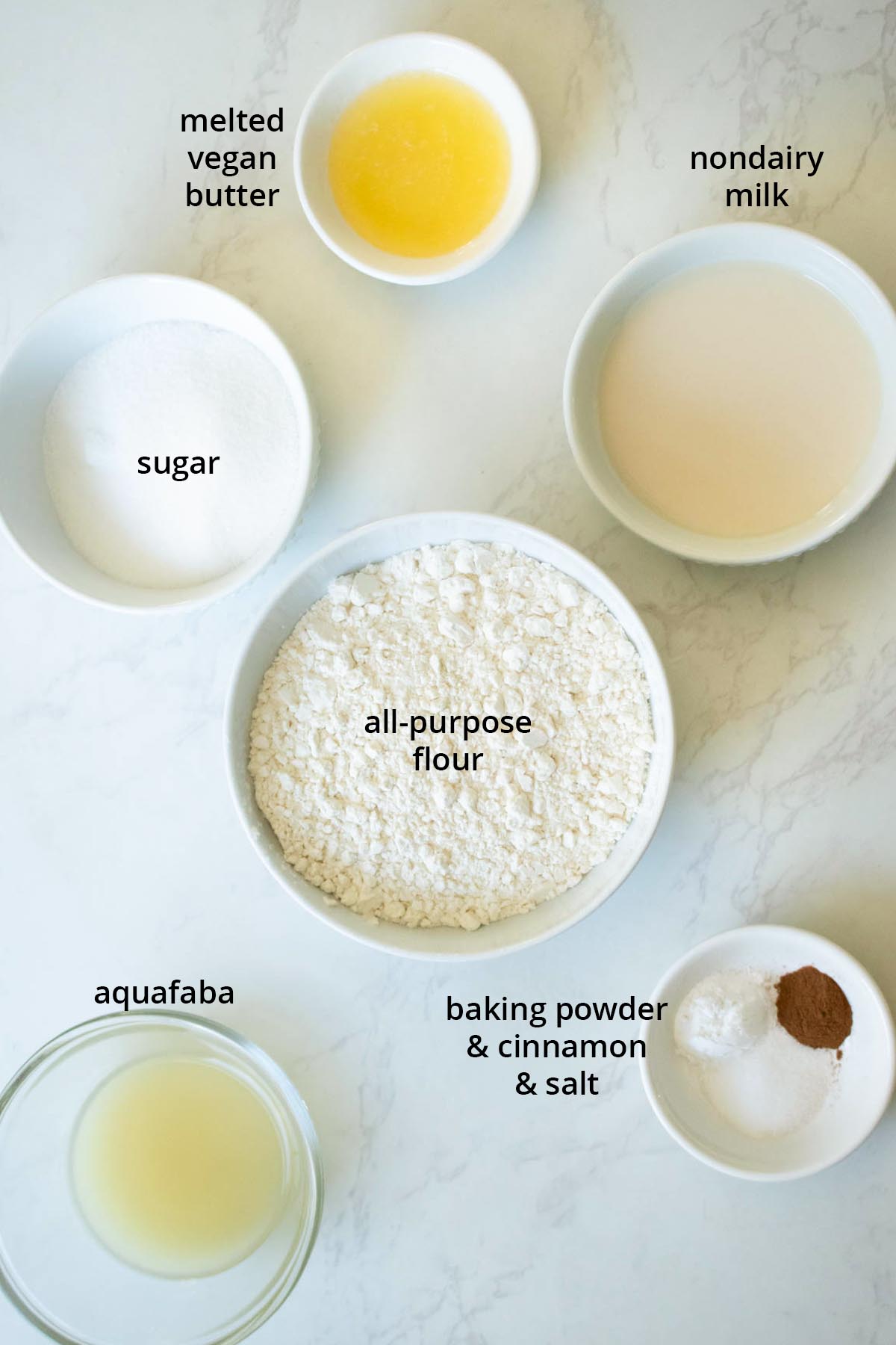 air fryer donut holes ingredients in bowls on a table, text overlay