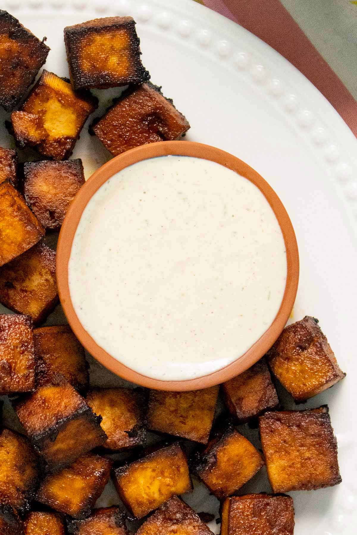 tofu nuggets with a side of cashew ranch dressing