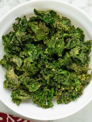 bowl of air fryer kale chips with ranch seasoning