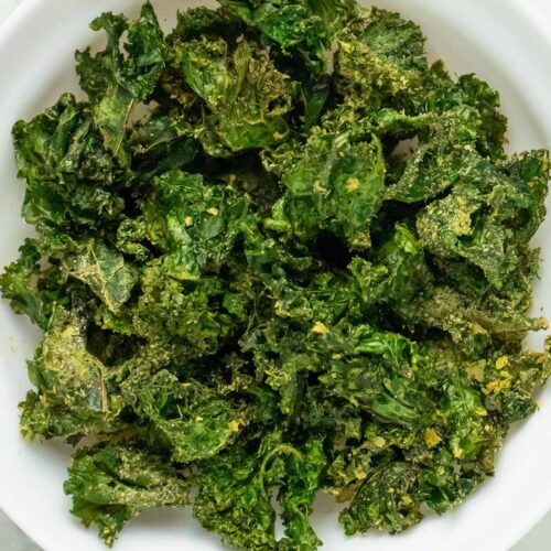 bowl of air fryer kale chips with ranch seasoning