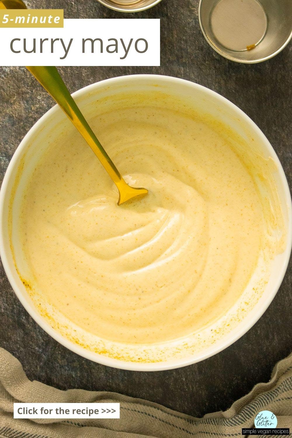 bowl of curry mayo with a text overlay