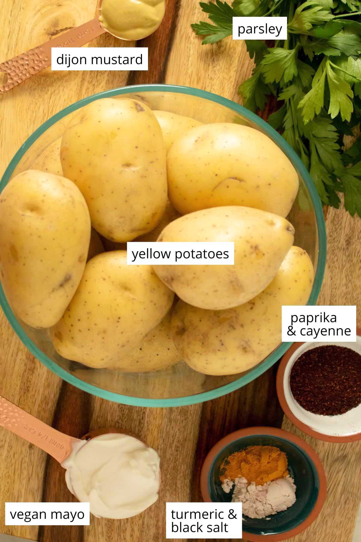 deviled potatoes ingredients on the kitchen counter