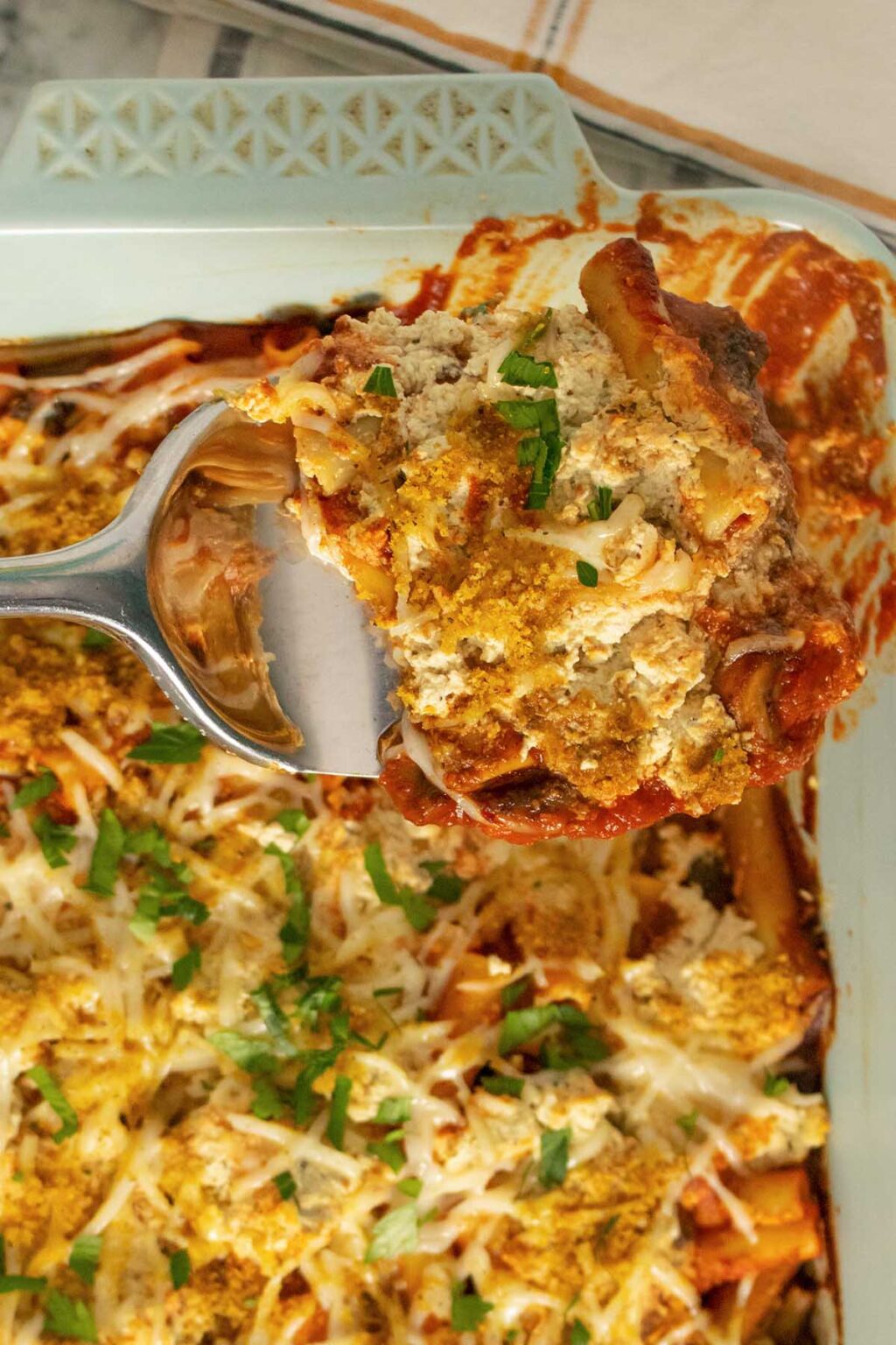 3Cheese Vegan Baked Ziti with Sausage Mushrooms