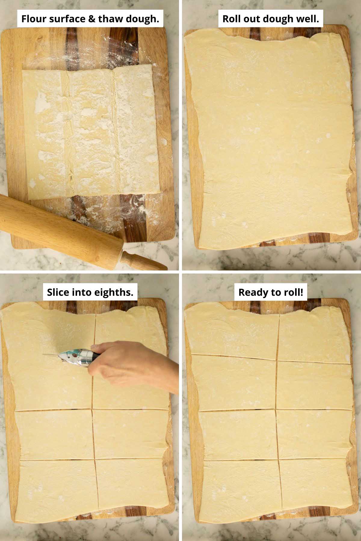 image collage showing how to cut the dough