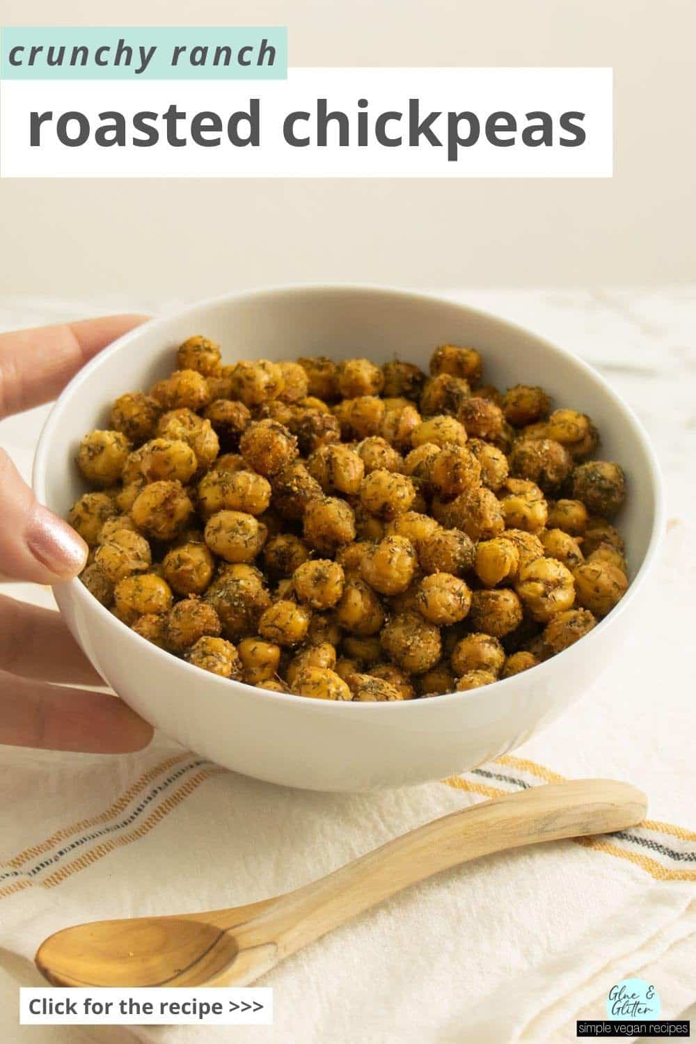 bowl full of crispy ranch roasted chickpeas, text overlay