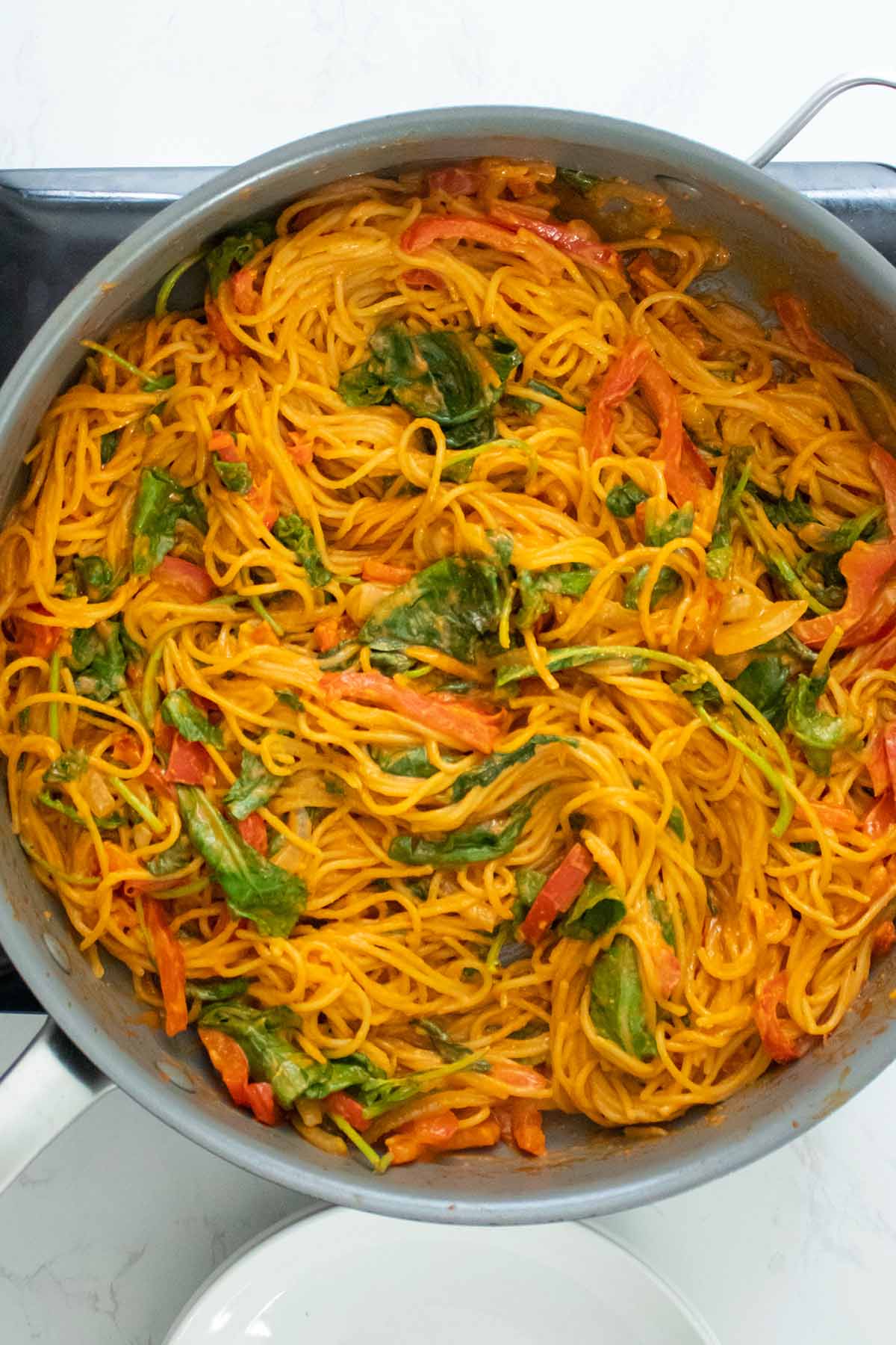 panful of gochujang spaghetti