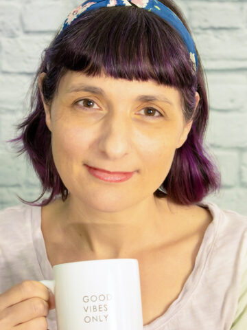 photo of Becky Striepe with a cup of tea