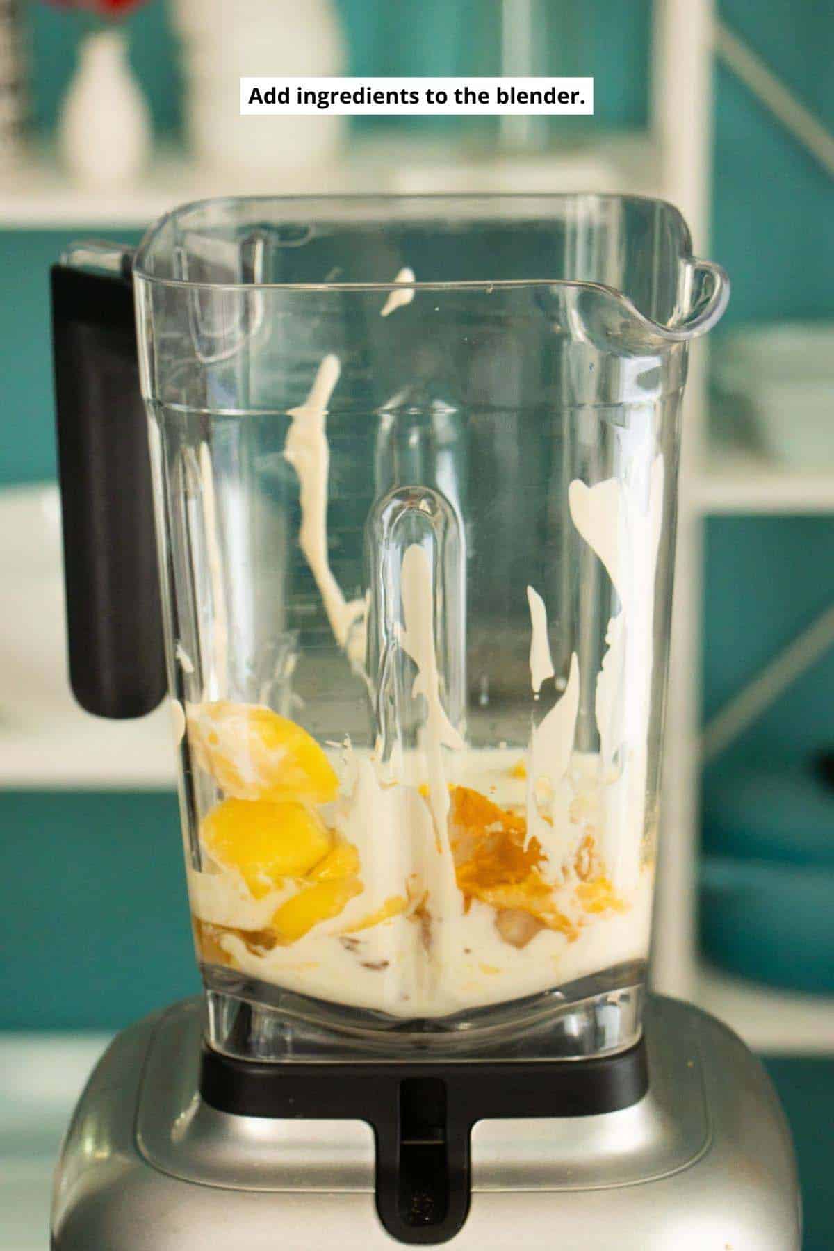 lemon smoothie ingredients in the blender before blending