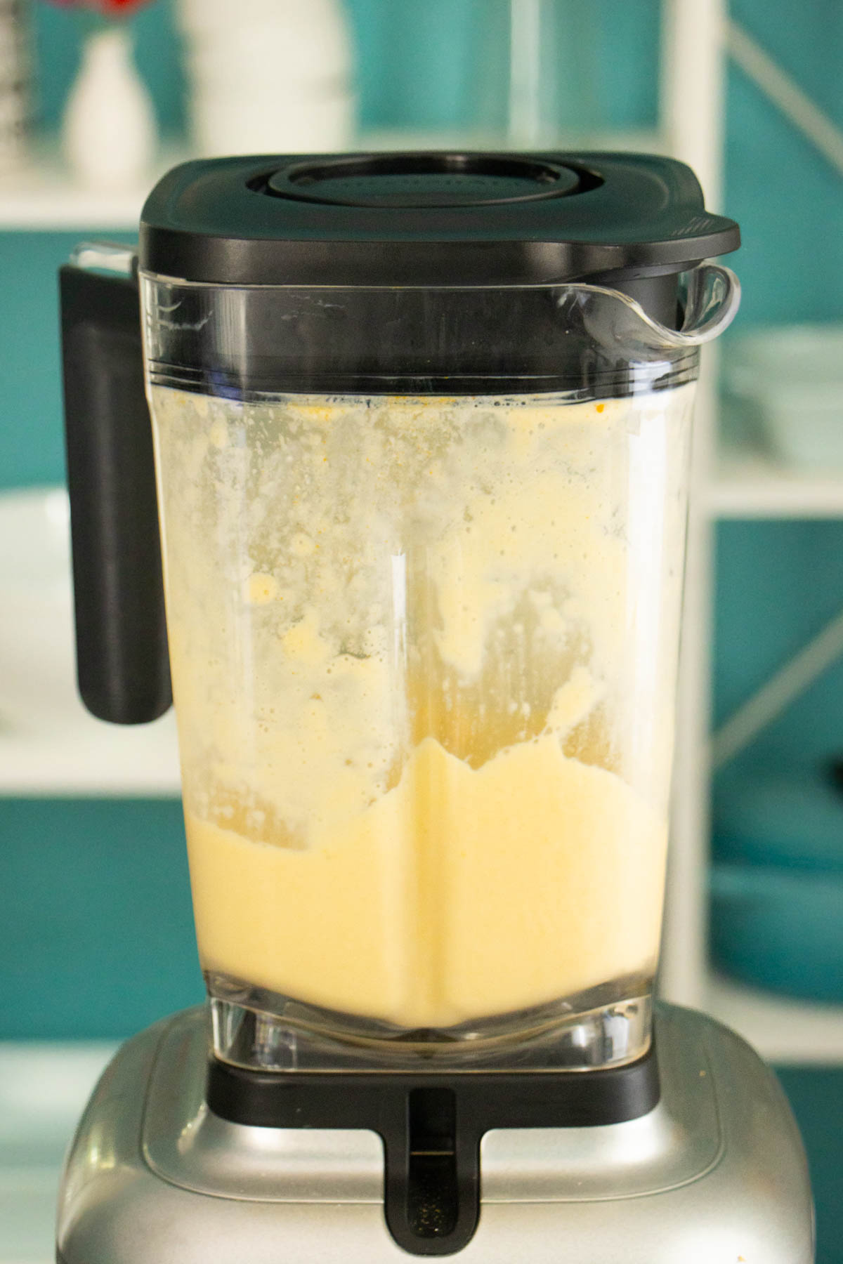 lemon smoothie in the blender after blending